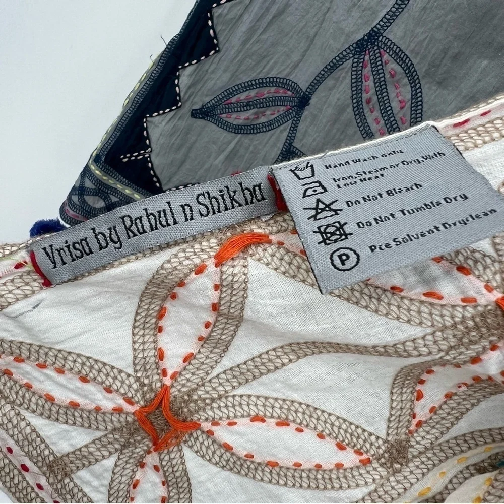 Vrisa Hand Made in India Cotton Embroidered Scarfs Dupatta Lot of 2